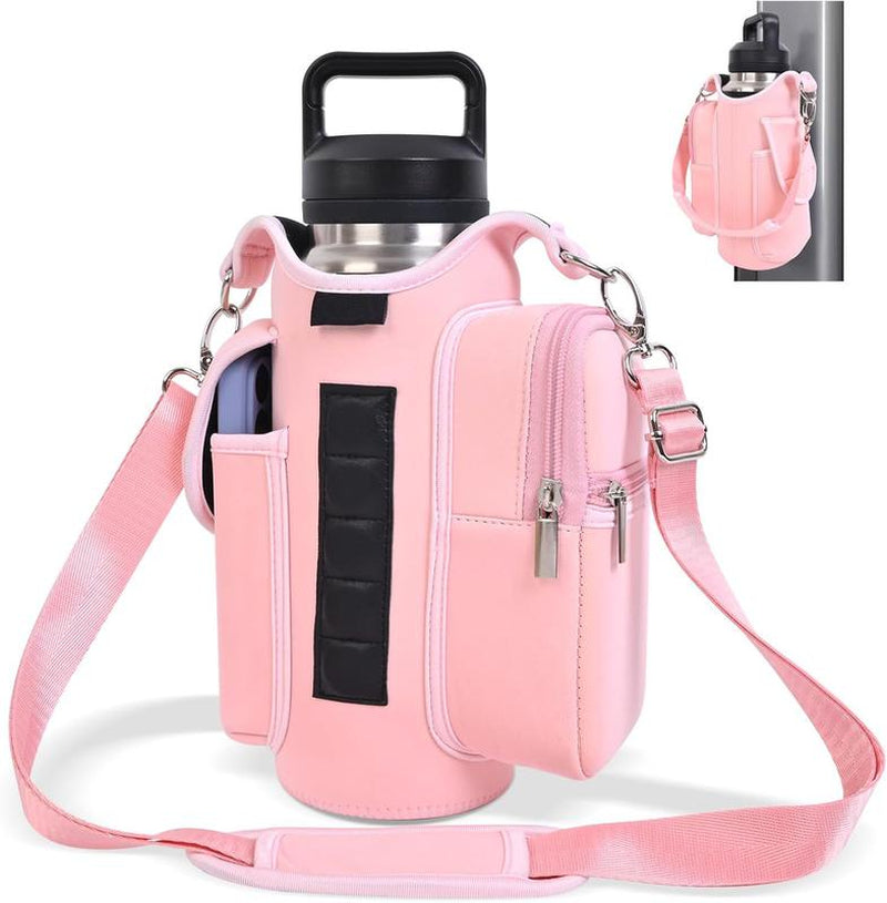 Magnetic Gym Bag for Men Women Water Bottle Carrier Holder with Phone Pockets & Shoulder Strap Gym Magnetic Bag 5 Built-In Magnets Gym Accessories Organizer Magnetic Bottle Pouch Diameter 3.9"