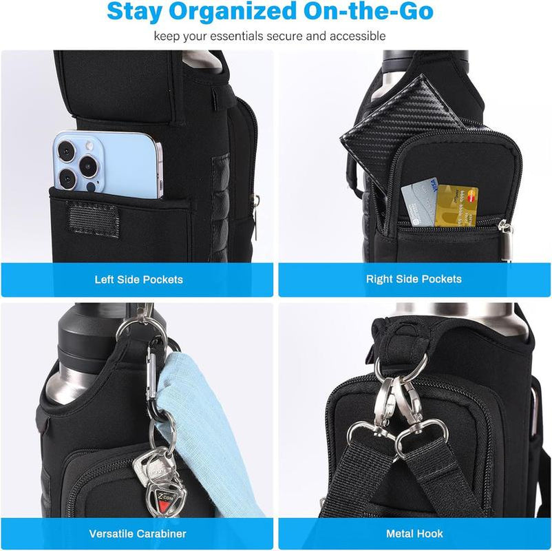 Magnetic Gym Bag for Men Women Water Bottle Carrier Holder with Phone Pockets & Shoulder Strap Gym Magnetic Bag 5 Built-In Magnets Gym Accessories Organizer Magnetic Bottle Pouch Diameter 3.9"