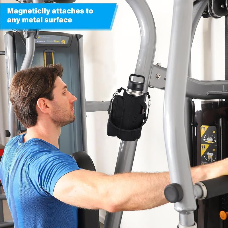 Magnetic Gym Bag for Men Women Water Bottle Carrier Holder with Phone Pockets & Shoulder Strap Gym Magnetic Bag 5 Built-In Magnets Gym Accessories Organizer Magnetic Bottle Pouch Diameter 3.9"