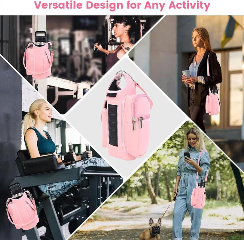 Magnetic Gym Bag for Men Women Water Bottle Carrier Holder with Phone Pockets & Shoulder Strap Gym Magnetic Bag 5 Built-In Magnets Gym Accessories Organizer Magnetic Bottle Pouch Diameter 3.9"