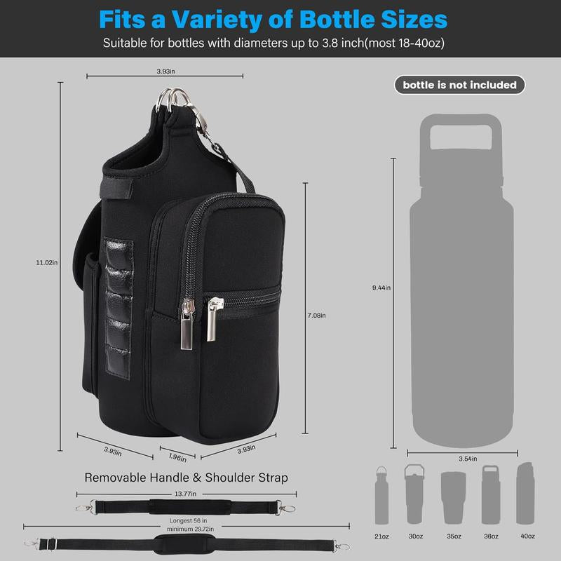 Magnetic Gym Bag for Men Women Water Bottle Carrier Holder with Phone Pockets & Shoulder Strap Gym Magnetic Bag 5 Built-In Magnets Gym Accessories Organizer Magnetic Bottle Pouch Diameter 3.9"