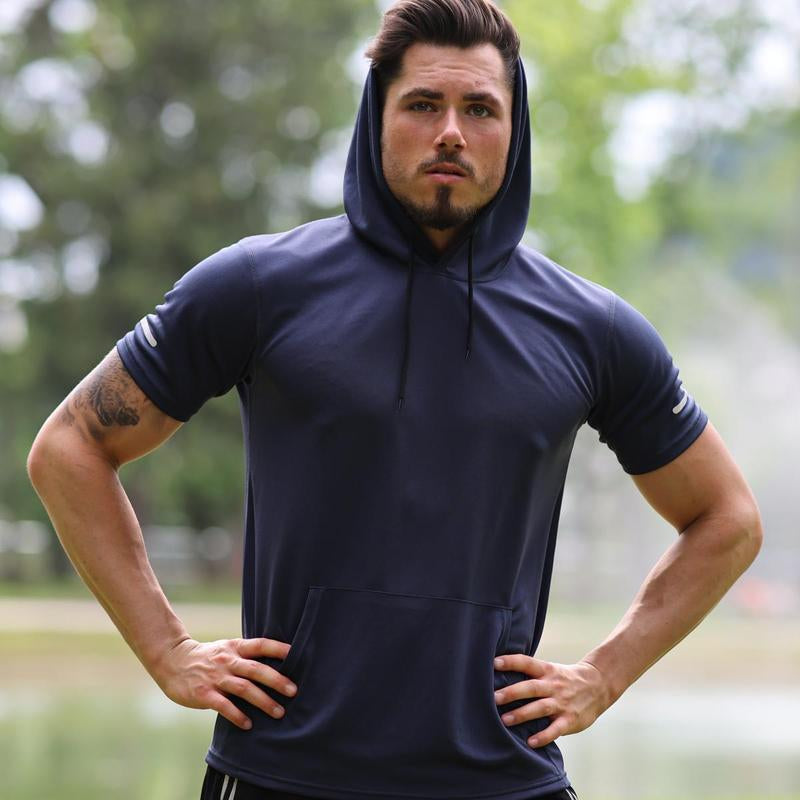 Zengvee 3 Pcs Men'S Short Sleeve Sweatshirt Quick Drying Moisture Wicking Mesh Athletic Hooded T-Shirt Simple Versatile Casual Sports Suitness Tops