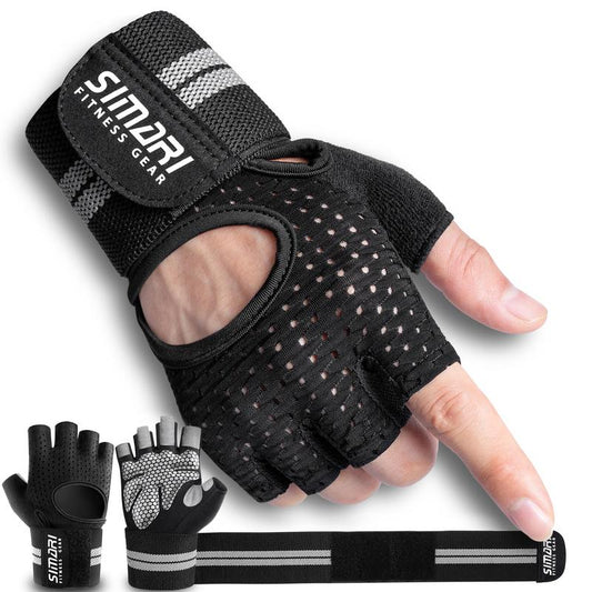 Gym Gloves, Half-Finger Breathable Workout Gloves for Men Women, Padded Weight Lifting Gloves with Wrist Wraps Support, Hand Protectors, Gym Training SG902