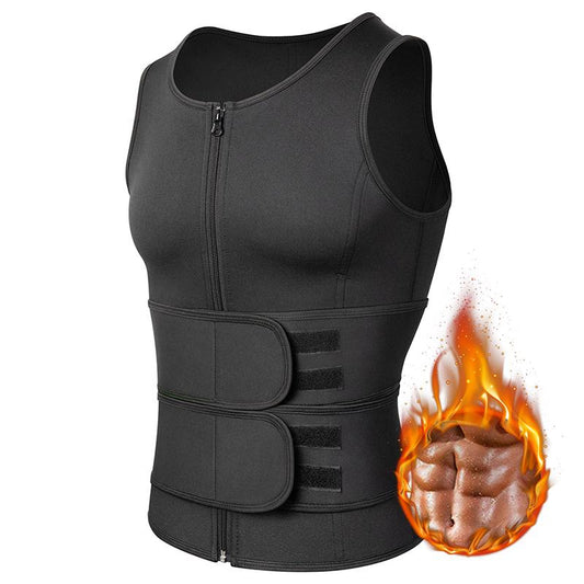 Sauna Vest, Double Belt Sauna Vest Waist Trainer, Men Body Shaping Waist Trainer Gym Fitness Breathable Sweat Abdominal Shaping Tank Top Compression Garment Work Out Exercise