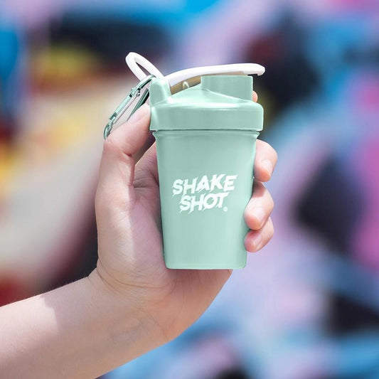 Shake Shot 4 Oz Green Mini Pre-Workout & Supplement with Clip & Shaker Ball Cup Portable Bottle