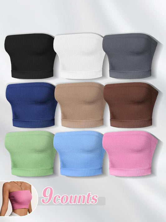 Women'S Solid Ribbed Tube Sports Bra, Casual Breathable Comfortable Strapless Sports Bra for Daily Outdoor Wear, Ladies Sportswear for All Seasons, Workout Clothes Women, Compression Garment